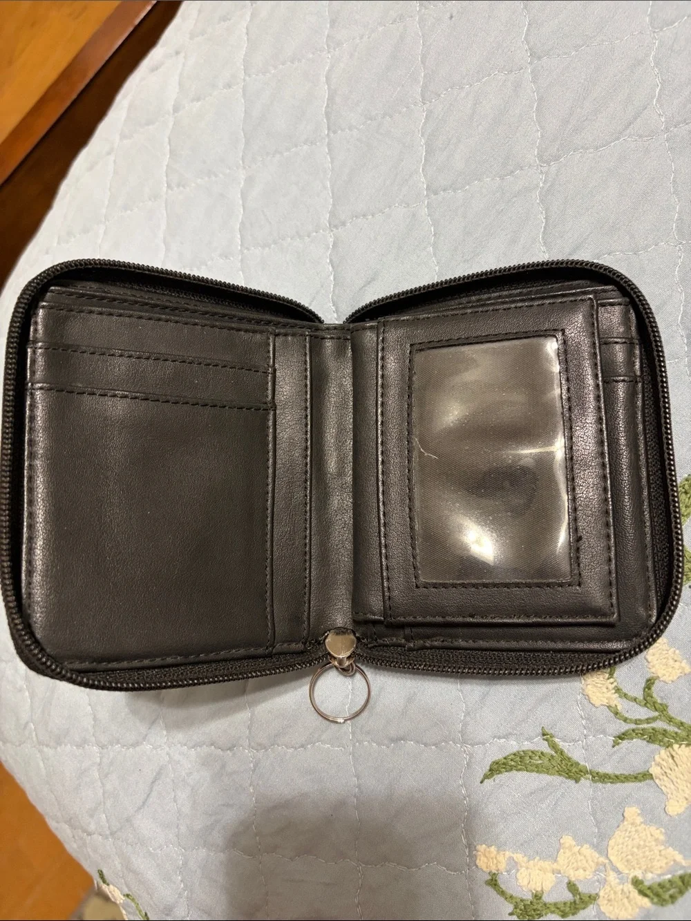 ESPRIT Black Leather Zip Wallet Key Ring Compartmentalized & Coin great